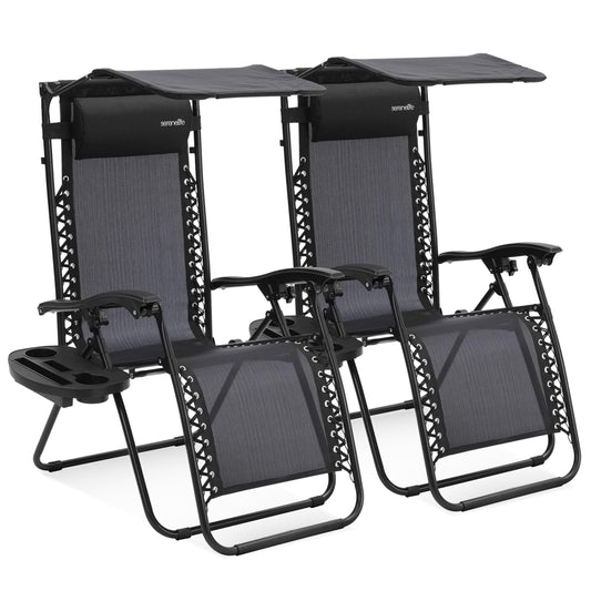 SereneLife Zero Gravity Reclining Chairs Set of 2 – Adjustable Folding Patio & Beach Lounge Chairs with Cup Holder Tray, Removable Padded Headrest, Weather-Resistant 🍁 All In One Marketplace Canada