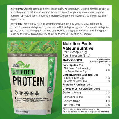 Sprouted Protein, Unflavoured, 1kg | Vegan, plant-based, organic, gluten-free, Beige 🍁 All In One Marketplace Canada