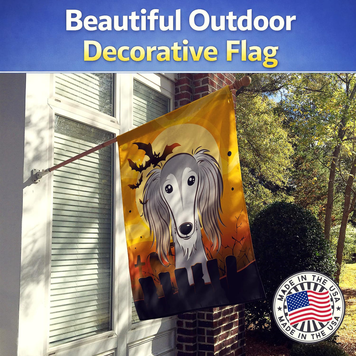 Caroline's Treasures BB1787CHF Halloween Saluki Canvas House Size Flag, Multicolor, Large