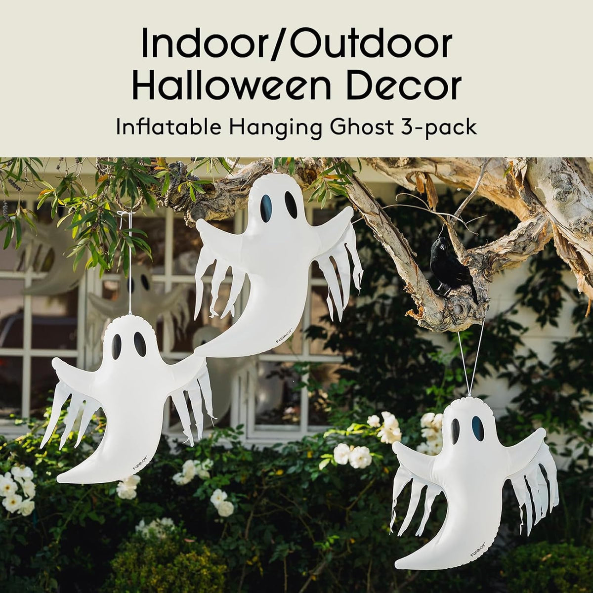 FUNBOY Hanging Ghost Halloween Decorations, Outdoor Décor, 3 Pack