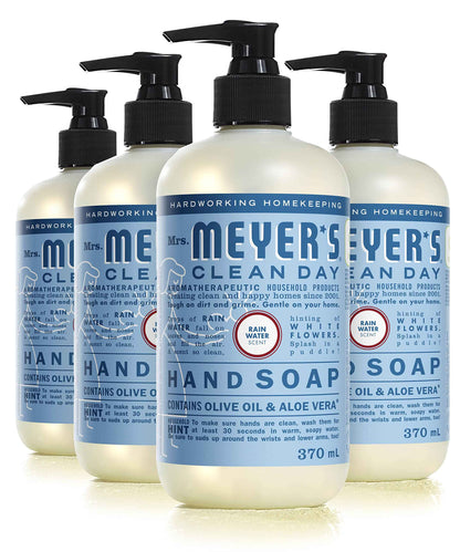 Mrs. Meyer's Clean Day Liquid Hand Soap, Rain Water, Cruelty Free & Biodegradable Hand Wash Formula Made with Essential Oils, 370 ml Bottles, 4 Pack 🍁 All In One Marketplace Canada
