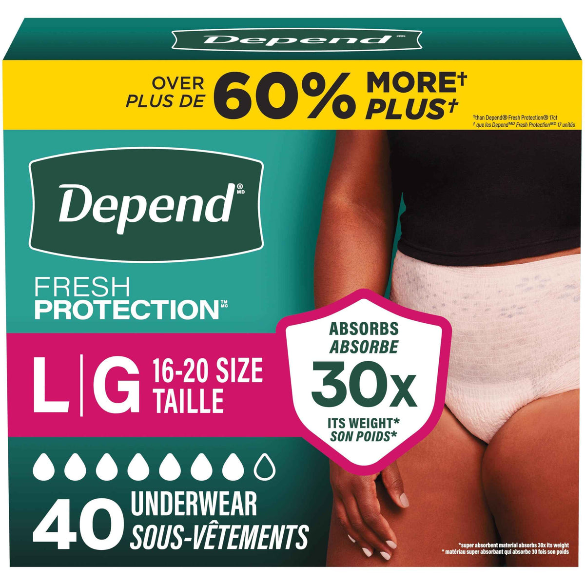 Depend Fresh Protection Adult Incontinence Underwear for Women (Formerly Depend Fit-Flex), Disposable, Maximum, Large, Blush, 40 Count 🍁 All In One Marketplace Canada
