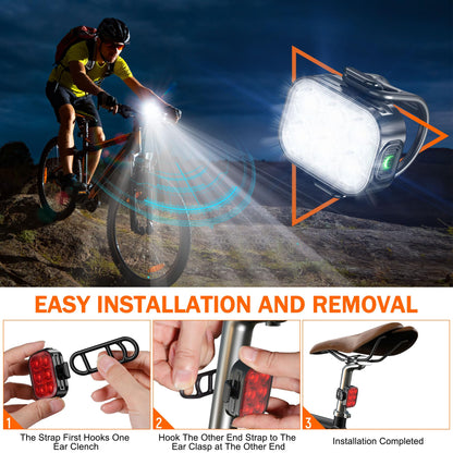 Bike Lights, Combination of Bike Front Light and Tail Light, IP65 Waterproof USB Charging, Equipped with 6 Ultra-Bright LED Beads, 4+6 Lighting Modes, Suitable for Riding at Night 🍁 All In One Marketplace Canada
