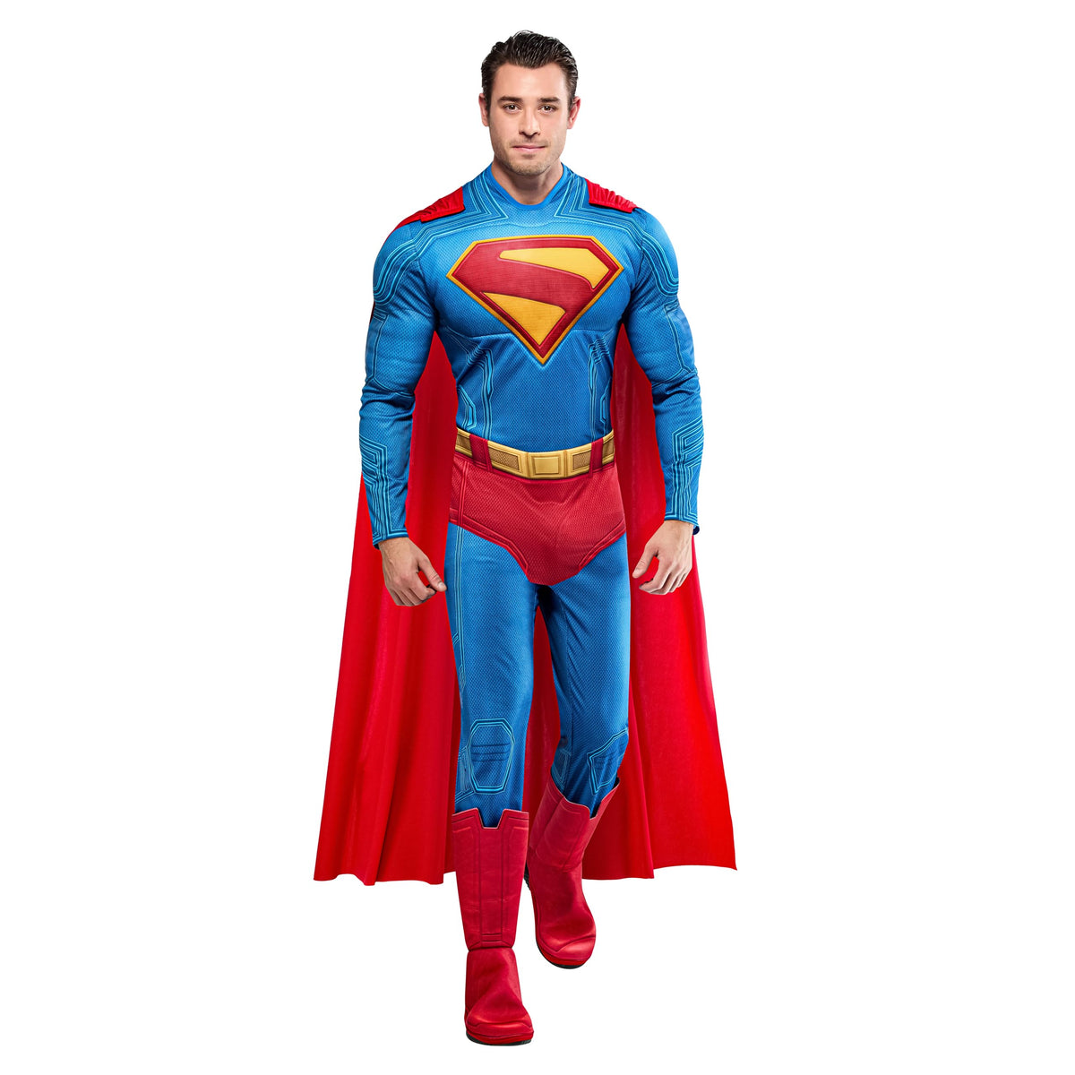 Rubies Men's Superman Deluxe Costume Jumpsuit with Shoe Covers and Cape, for Halloween and Themed Parties, Large