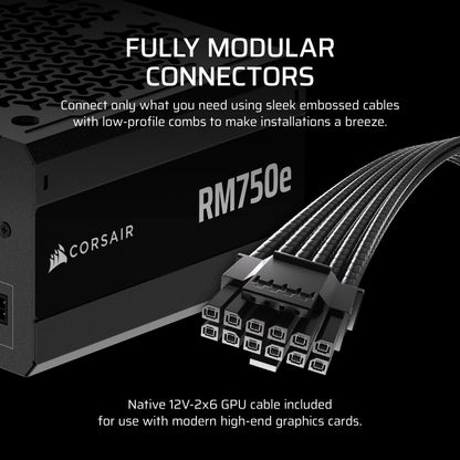 CORSAIR RM750e (2025) Fully Modular Low-Noise ATX Power Supply with 12V-2x6 Cable – ATX 3.1 & PCIe 5.1 Compliant, Cybenetics Gold Efficiency, 105°C-Rated Capacitors, Modern Standby Mode – Black 🍁 All In One Marketplace Canada