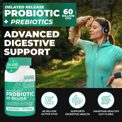 Probiotics Women & Men - 60 Billion CFU Probiotic + Prebiotics | Delayed Release Capsules Survive Stomach Acid for Max Potency | Digestive & Immune Support | Bloating & Gas Relief | Shelf Stable Lactobacillus Strains | Canadian Made, 3rd Party Tested