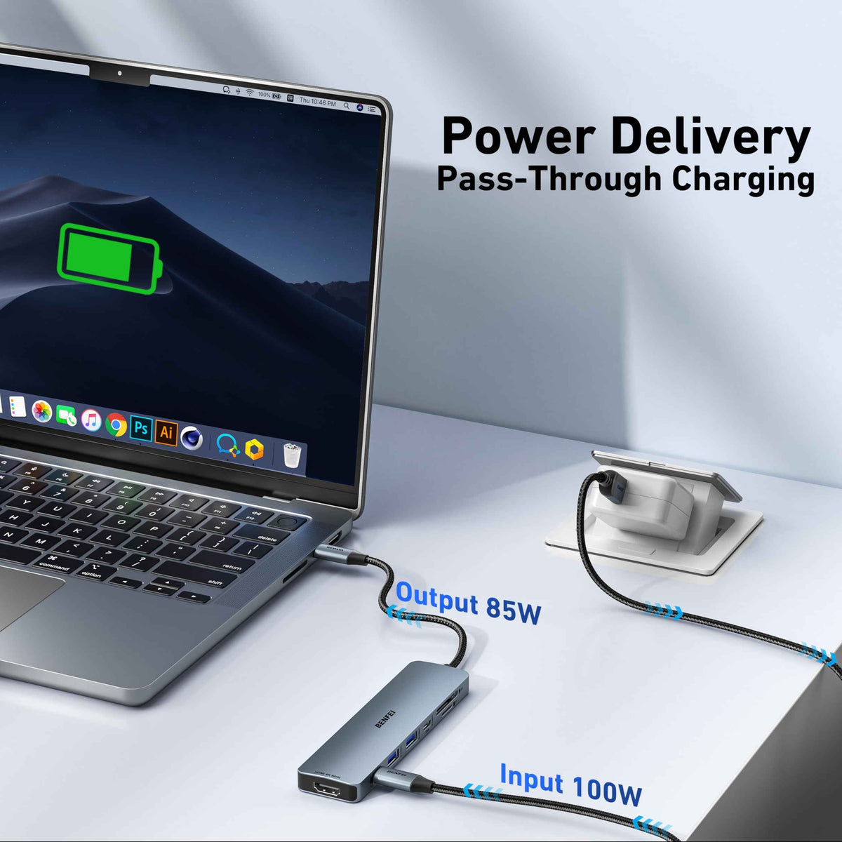 BENFEI 7-in-1 USB C Hub with HDMI(4K@60Hz), 2 USB-A, 1 USB-C Data, 100W Charge, SD/TF Card Reader, Silicone Tangle-Free Cable Compatible with MacBook Pro/Air, iPad Pro, iMac, iPhone 15 Pro/Pro Max 🍁 All In One Marketplace Canada