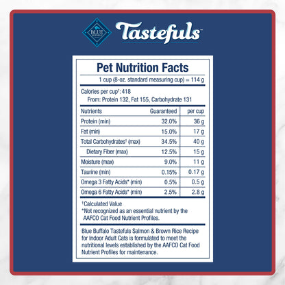 Blue Buffalo Tastefuls Salmon & Brown Rice Recipe Dry Indoor Cat Food for Adult Cats, Real Salmon First, Deliciously Healthy Natural Cat Food, Supports Digestive Care and Coat Health, 3.1kg Bag 🍁 All In One Marketplace Canada