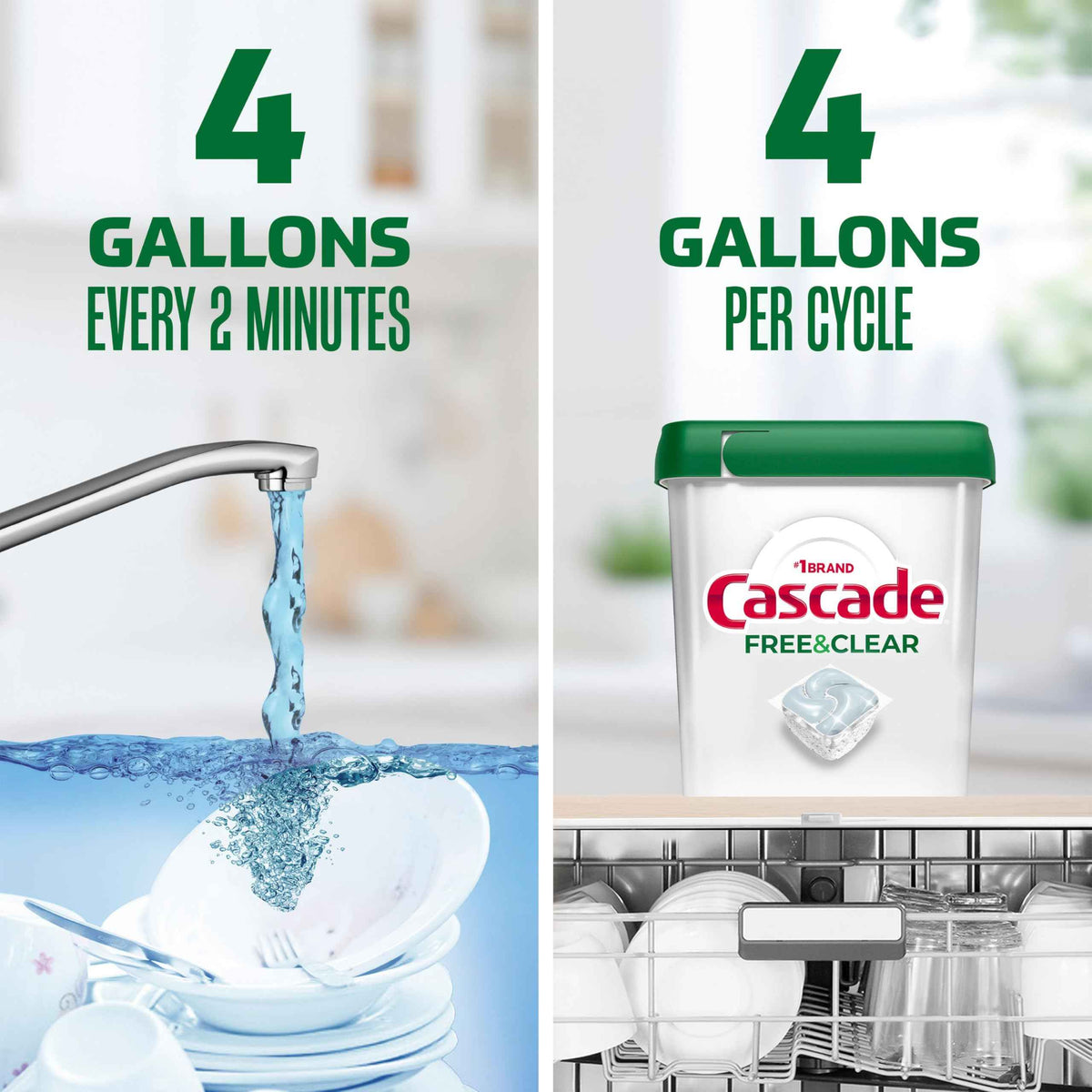 Cascade Free & Clear Dishwasher Detergent Pods, Dish Detergent Soap, 0% Added Perfume, Chlorine Beach & Dye, Unscented, 51 Count 🍁 All In One Marketplace Canada
