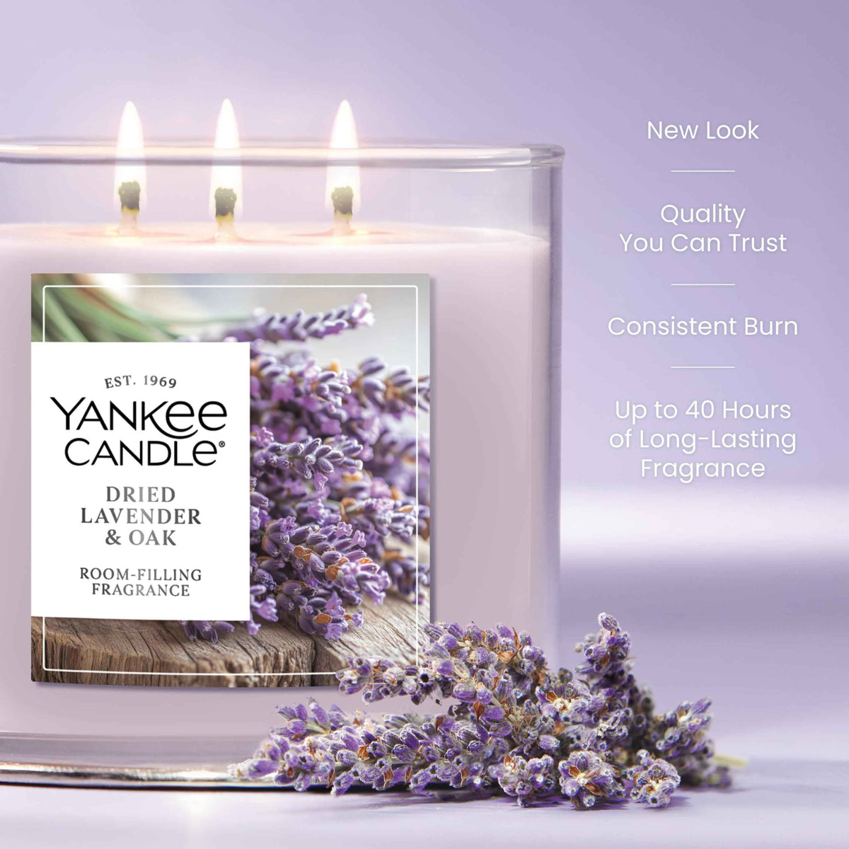 Yankee Candle 3 Wick Candle Jar, Scented Candle with up to 40 Hours of Burn Time, Premium Plant Wax Blend for Consistent Long Lasting Scent from First to Last Burn, Dried Lavender & Oak 🍁 All In One Marketplace Canada