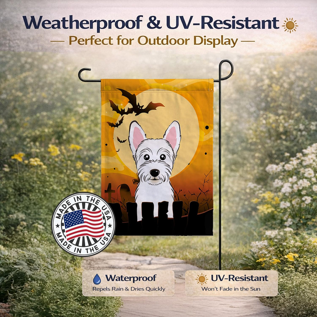 Caroline's Treasures BB1784GF Halloween Westie Garden Size Flag, Small, Multicolor