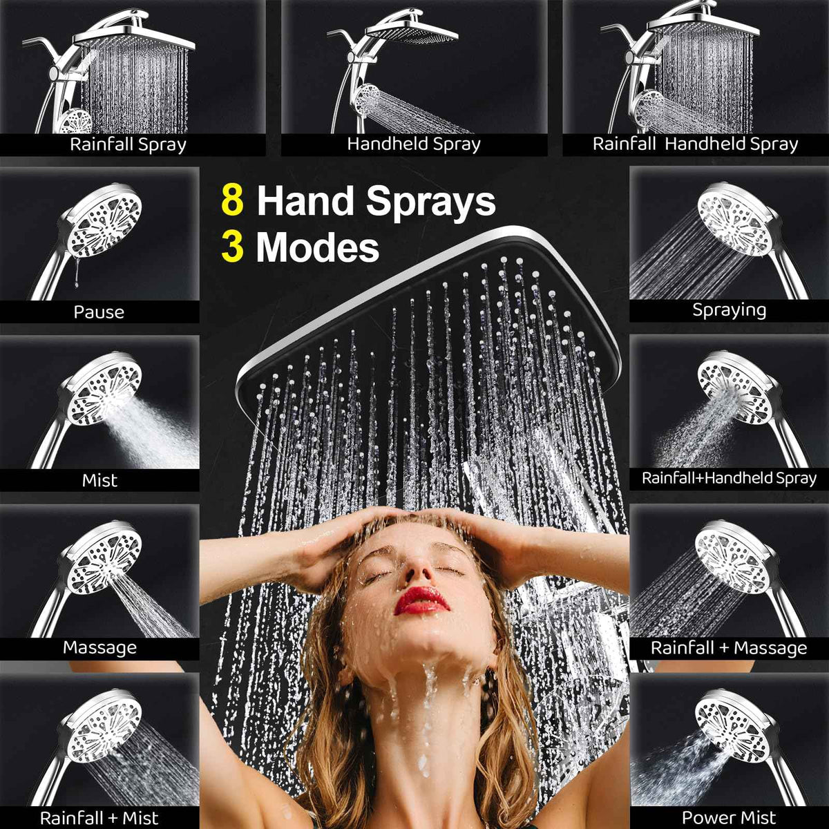 Rain Shower Head with Handheld High Pressure Rainfall Shower Heads with Handheld Spray Combo Adjustable one-piece Stand daul Shower Head Built-in Magnetic Docking and Power Jets（Sliver） 🍁 All In One Marketplace Canada