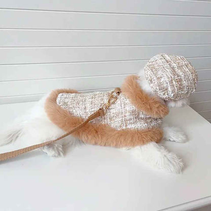 Dog Harness Hat & Leash Set | Cappuccino Tweed Dog Walking Set