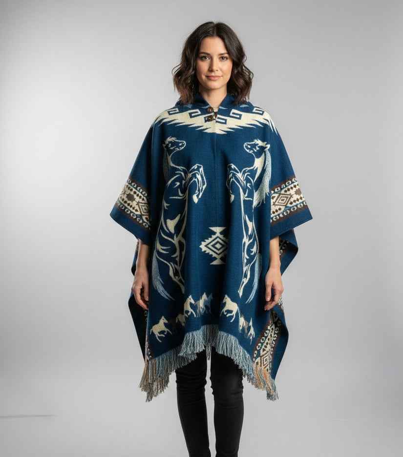 Horses HandMade Wool Poncho