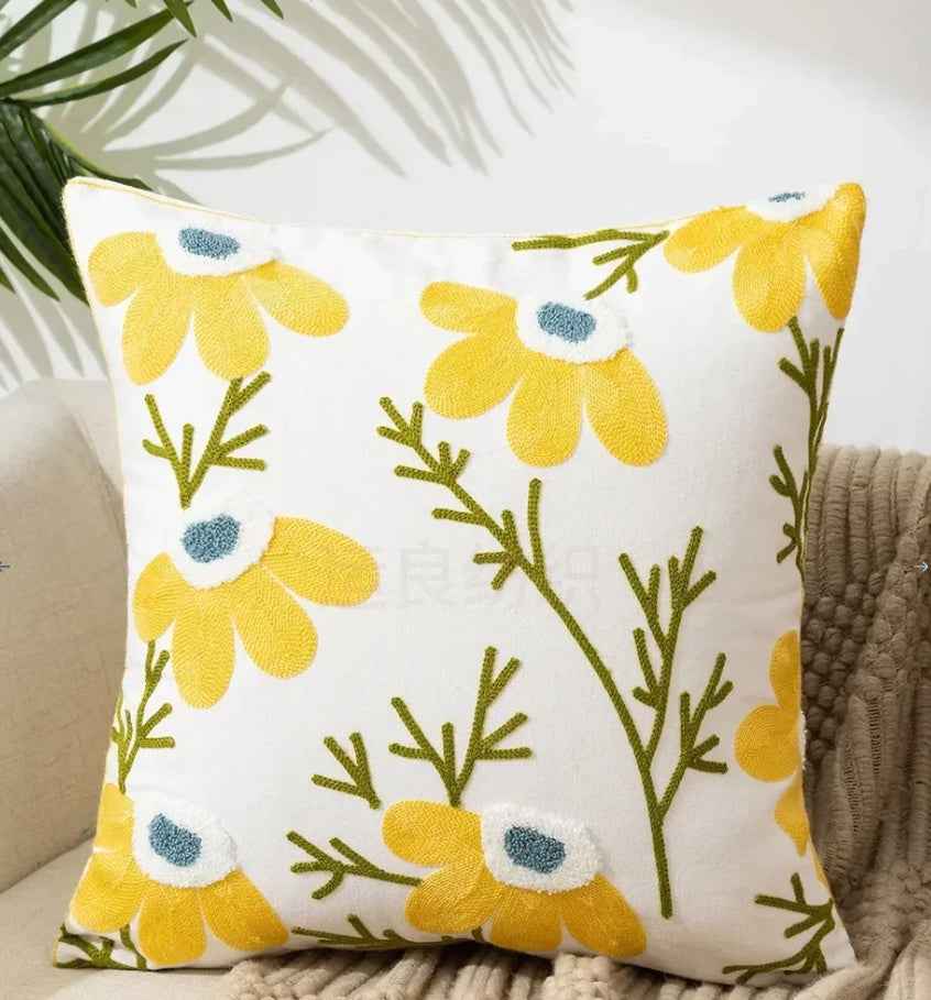 Decorative Floral Embroidered Pillow Cover
