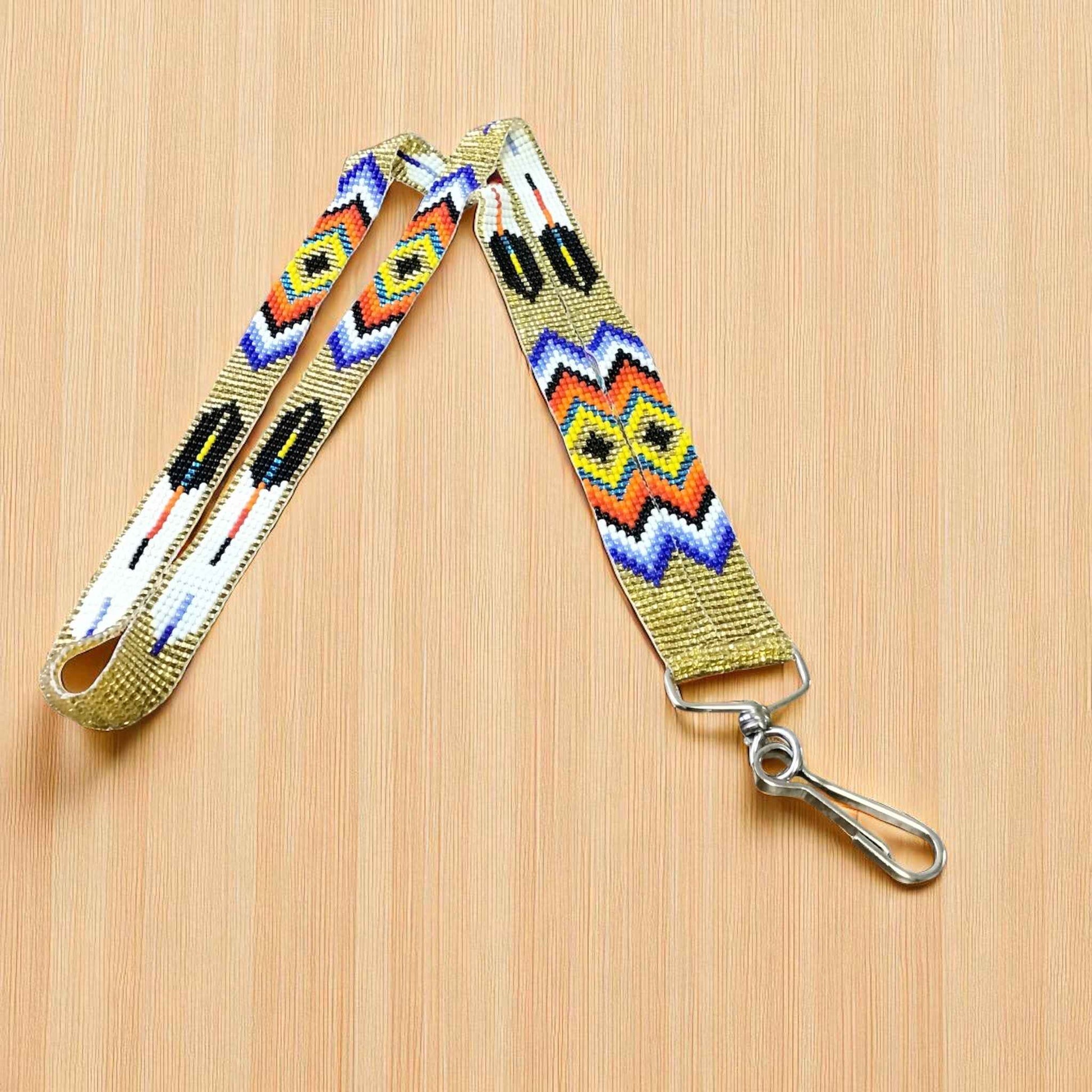 Golden blue Native Beaded Lanyard