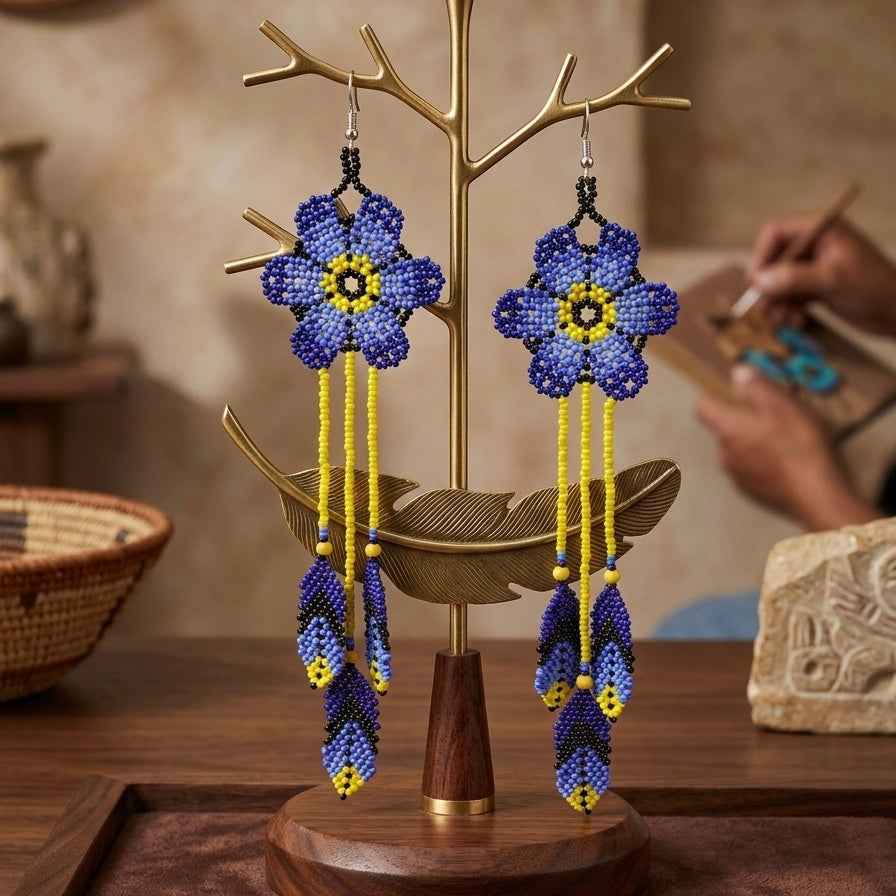 Sun Feather Bloom Beaded Earrings