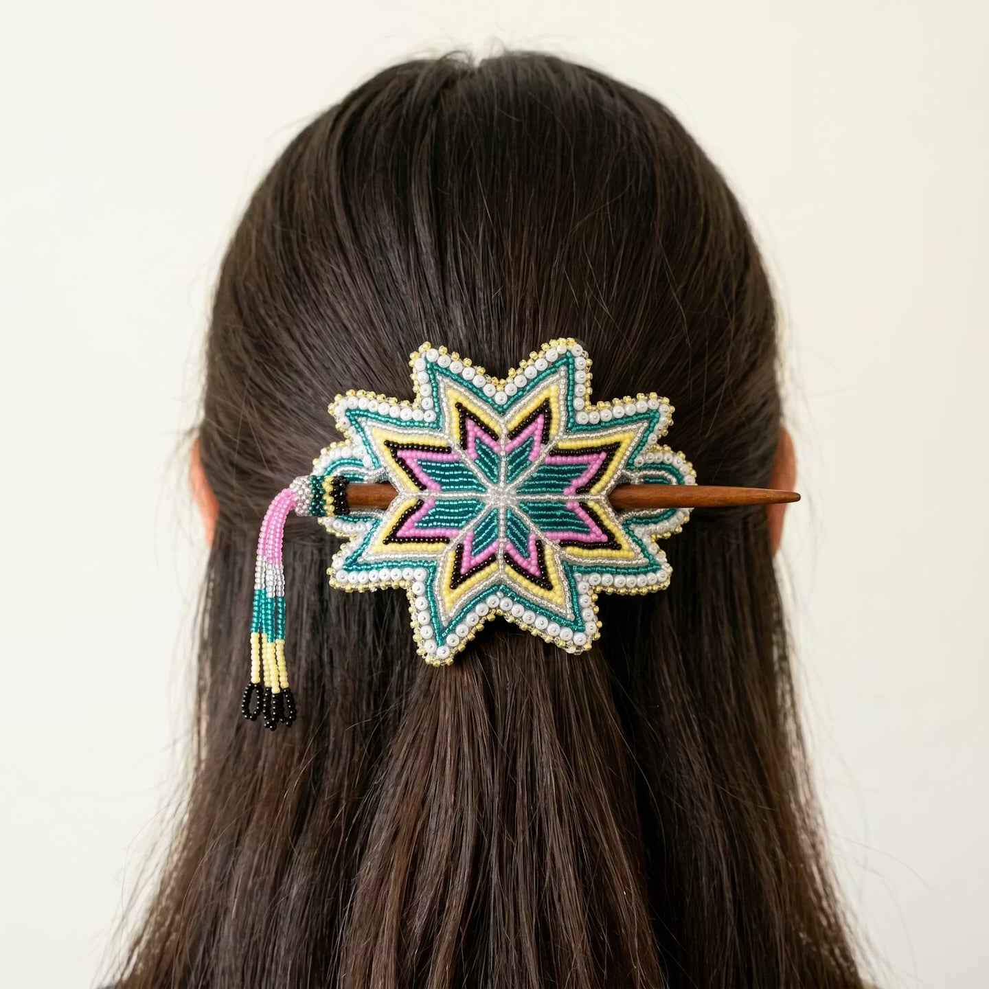 Green Handmade Beaded Star Barrette