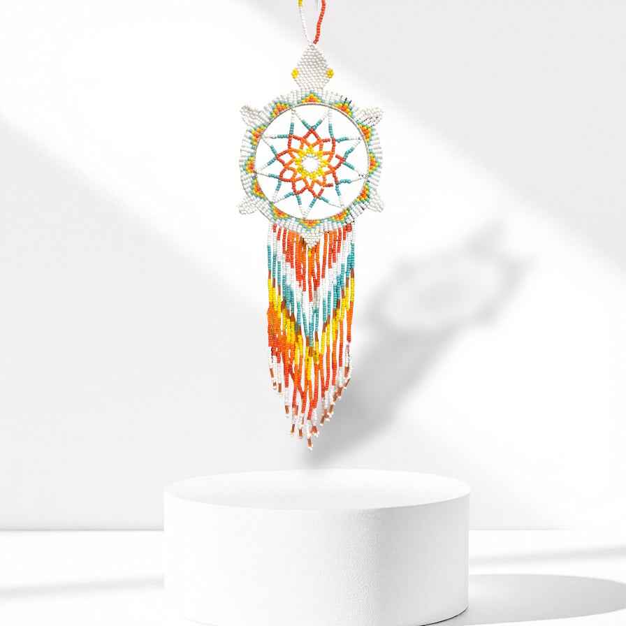 White and Turquoise Tribal Beaded Dreamcatcher