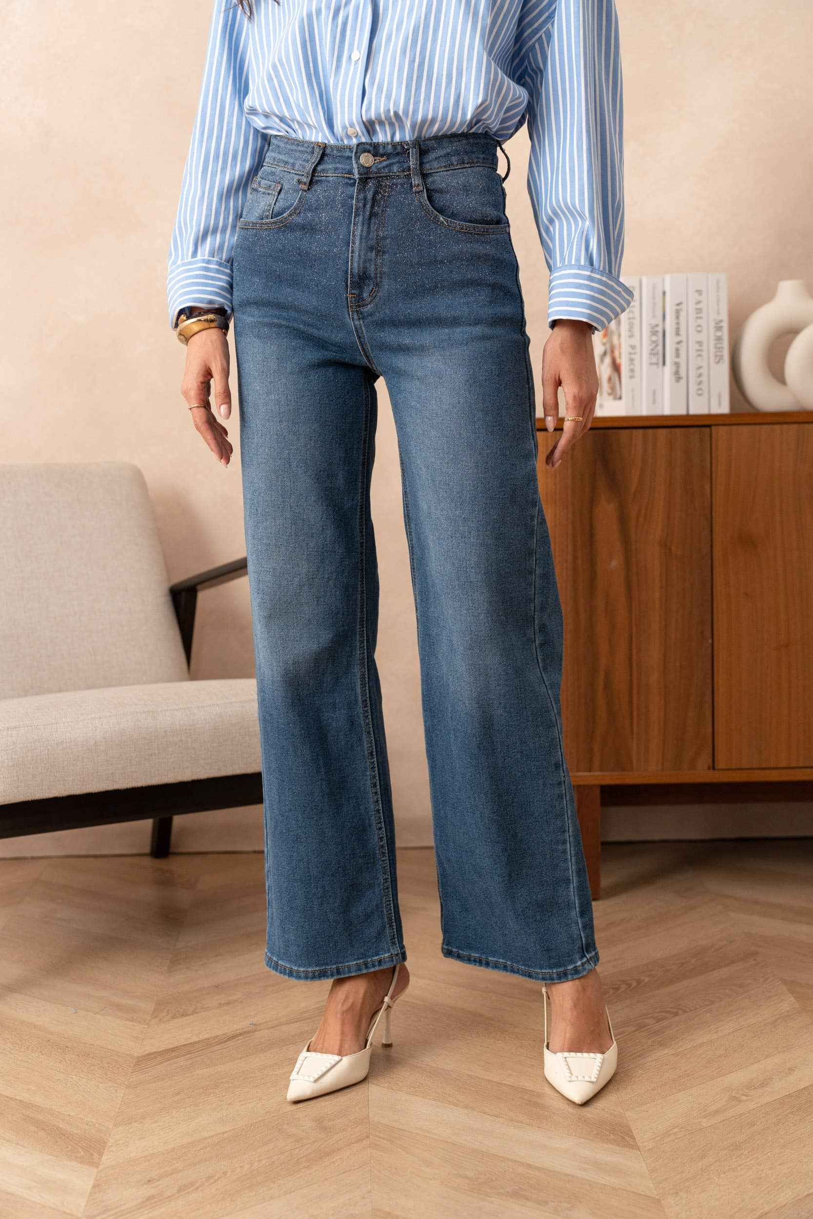 Sequin wide leg jeans