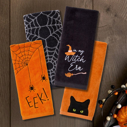 SKL Home Halloween Eek Hand Towel 2 pc Set for Bath/Kitchen/Bar & Gift