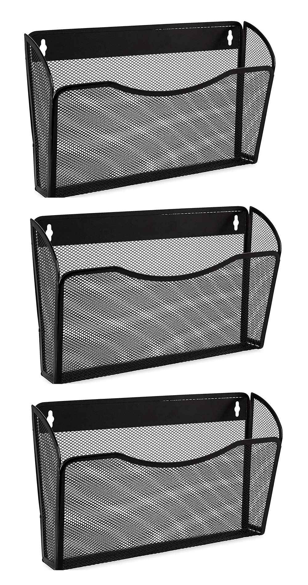 EASEPRES 3 Pack Mesh Wall Mounted File Holder Organizer Metal Hanging Vertical Paper Mails Rack Storage Wire Single Document Filling Holder Pocket for Office and Home, Black 🍁 All In One Marketplace Canada