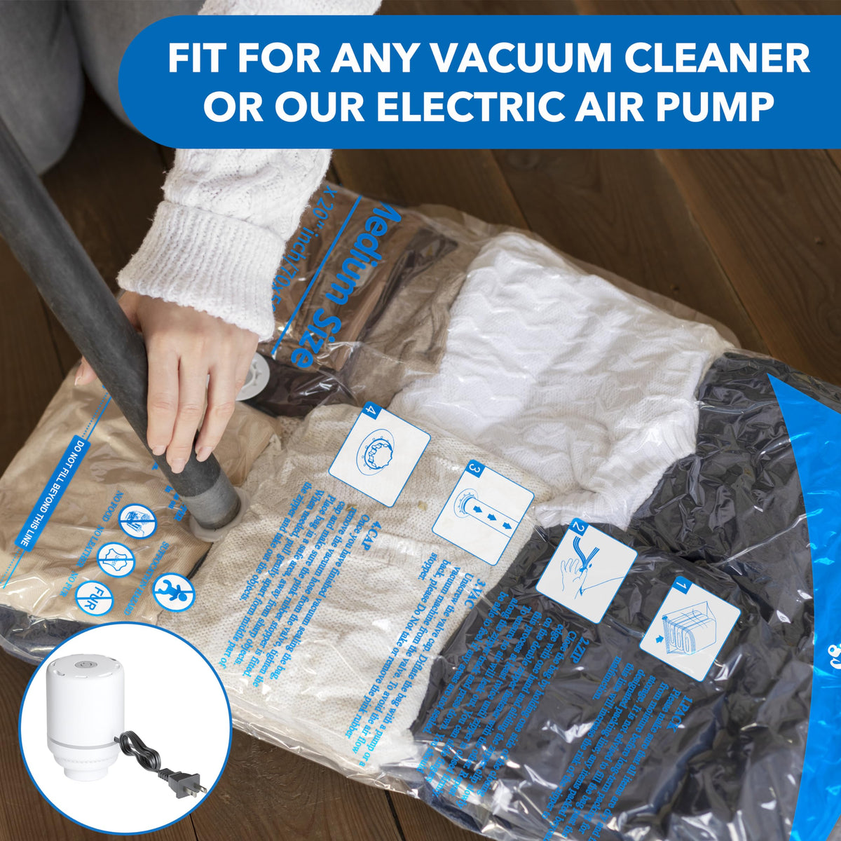 24 Pack Vacuum Storage Bags with Electric Pump (5 Jumbo/5 Large/5 Medium/5 Small/4 Roll), Plastic Packaging Bags,Space Saver Sealer Bags for Clothes, Pillows, Comforters, Blankets, Bedding 🍁 All In One Marketplace Canada