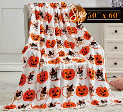 Elegant Comfort Lightweight Throw Blanket- Halloween Themed, Soft, Cozy and Plush- Throw Blankets, Perfect for Lounging This Spooky Season, 50 x 60 inches, Pumpkin Cats, Throw Blanket