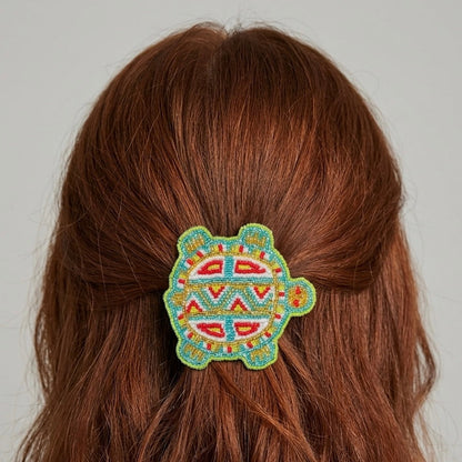 Beaded turtle Barrette Green accent