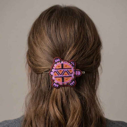Beaded turtle Barrette Red accent