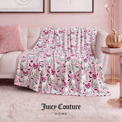 Juicy Couture Girly Ghosts Halloween Plush Throw Blanket, Soft Polyester Decorative Throw for Sofa or Bed, Light Pink, 50"x60"
