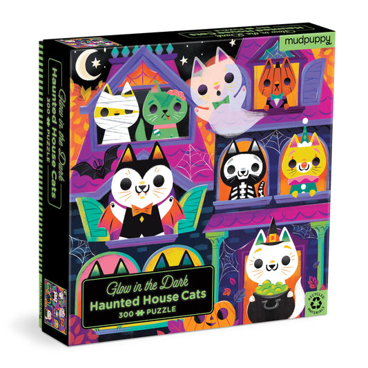 Mudpuppy Haunted House Cats Glow in the Dark Puzzle – 300 Piece Puzzle Featuring Spooky Cats on Halloween