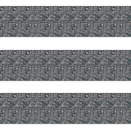 Beistle Stone Wall Backdrop 3-Count – Extra Large 4' x 30' Plastic Medieval Wall Decorations for Halloween Parties, Castle-Themed Events, Haunted Houses, Fantasy Photo Backgrounds