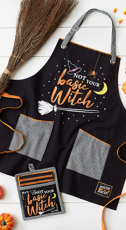 DII Happy Halloween Collection Goth Style Spooky Kitchen Apron, One Size, Basic Witch