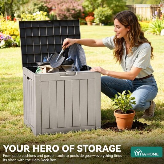 YITAHOME 31 Gallon Outdoor Storage Deck Box, Waterproof Resin Package Delivery and Storage Box with Lockable Lid for Patio Furniture Cushions, Pool Accessories, Garden Tools, Taupe 🍁 All In One Marketplace Canada