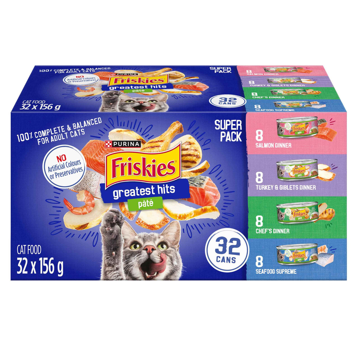 Friskies Greatest Hits Wet Cat Food, Pate Variety Pack 4 Flavours - 156 g Can (32 Pack) 🍁 All In One Marketplace Canada