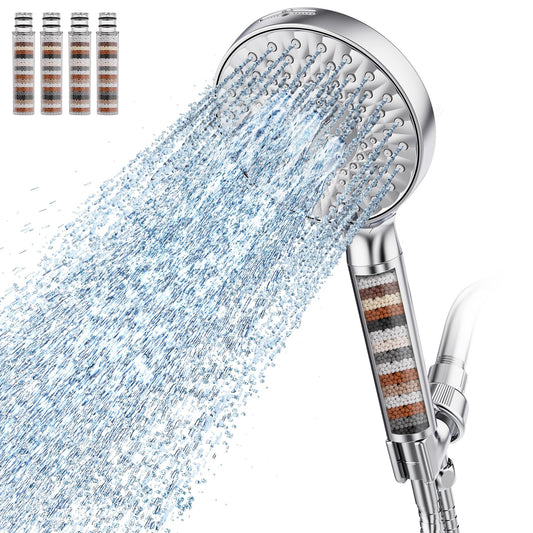 Filtered Shower Head with Handheld, High Pressure 9 Spray Mode Chrome Showerhead with 4 Filters, Detachable Shower Head, Water Softener Filters Beads for Hard Water - Remove Chlorine 🍁 All In One Marketplace Canada