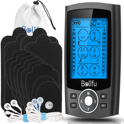Belifu Dual Channel TENS EMS Unit with 12 Pads, 24 Modes Muscle Stimulator, Electronic Pulse Massager Muscle Massager for Pain Relief Therapy, Fastening Cable Ties, Dust-Proof Drawstring Storage Bag 🍁 All In One Marketplace Canada