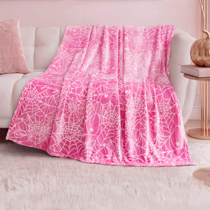 Juicy Couture Heart Spider Webs Halloween Plush Throw Blanket, Soft Polyester Decorative Throw for Sofa or Bed, Hot Pink, 50"x60"