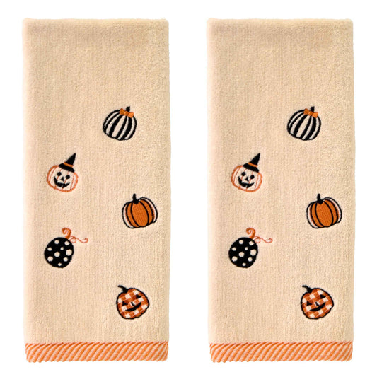 SKL Home Halloween Tossed Pumpkins Hand Towel 2 pc Set for Bath/Kitchen/Bar & Gift