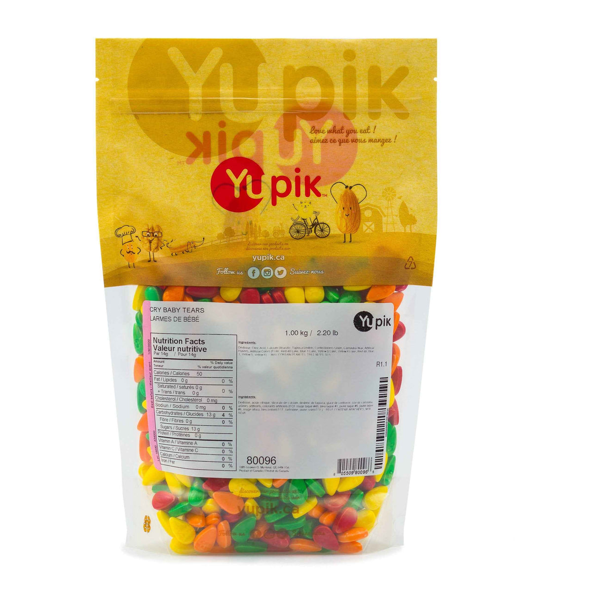 Yupik Cry Baby Tears Pressed Candies, 1 kg , 6 Count, Gluten-Free, Kosher, Sour Flavor, Tear-Shaped Treats, Candy Machine Refills, Fun & Nostalgic, , Ideal for Gifting, Halloween & Holidays