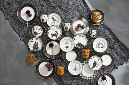 Lenox Gingham Black Halloween Porcelain Dinner Plate Set for 4