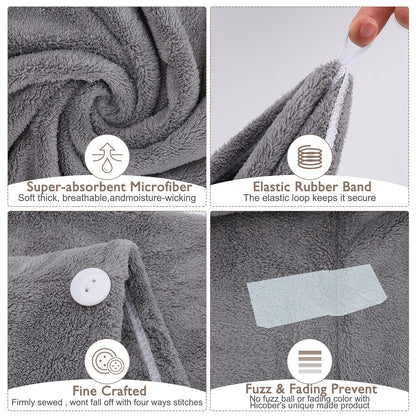 3 Pack Microfiber Hair Towel BEoffer Super Absorbent Hair Wraps for Women Wet Hair, Fast Drying Hair Turban, Hair Caps with Buttons for Drying Curly, Long & Thick Hair Anti Frizz (Gray+Pink+Blue) 🍁 All In One Marketplace Canada