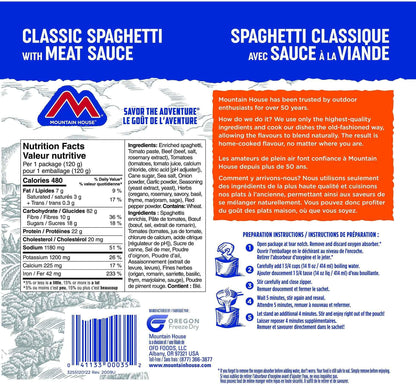Mountain House Spaghetti with Meat Sauce Pouch| Freeze Dried Backpacking & Camping Food | Survival & Emergency Food | Entree Meal | Easy to Prepare | Delicious and Nutritious | Single Pouch 🍁 All In One Marketplace Canada