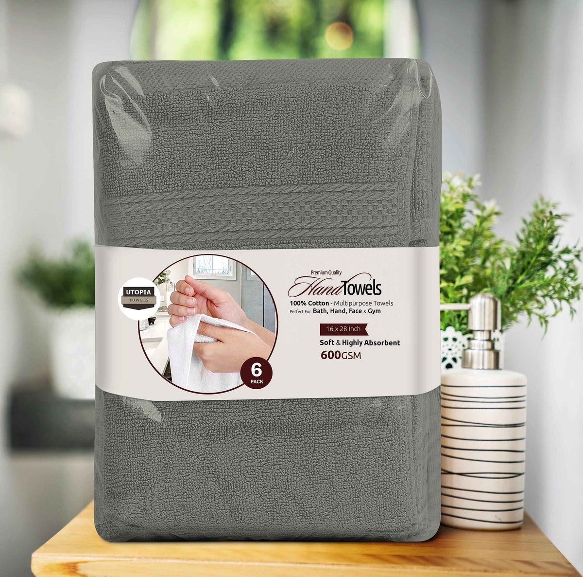 Utopia Towels 6 Pack Premium Hand Towels, 16 by 28 inches, 100% Ring Spun Cotton, Soft and Absorbent 600 GSM Towels for Bathroom, Gym, and Hotel, Grey 🍁 All In One Marketplace Canada