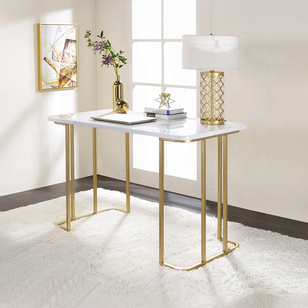 Laire Elegant High Gloss Multi-Purpose Desk - White/Gold