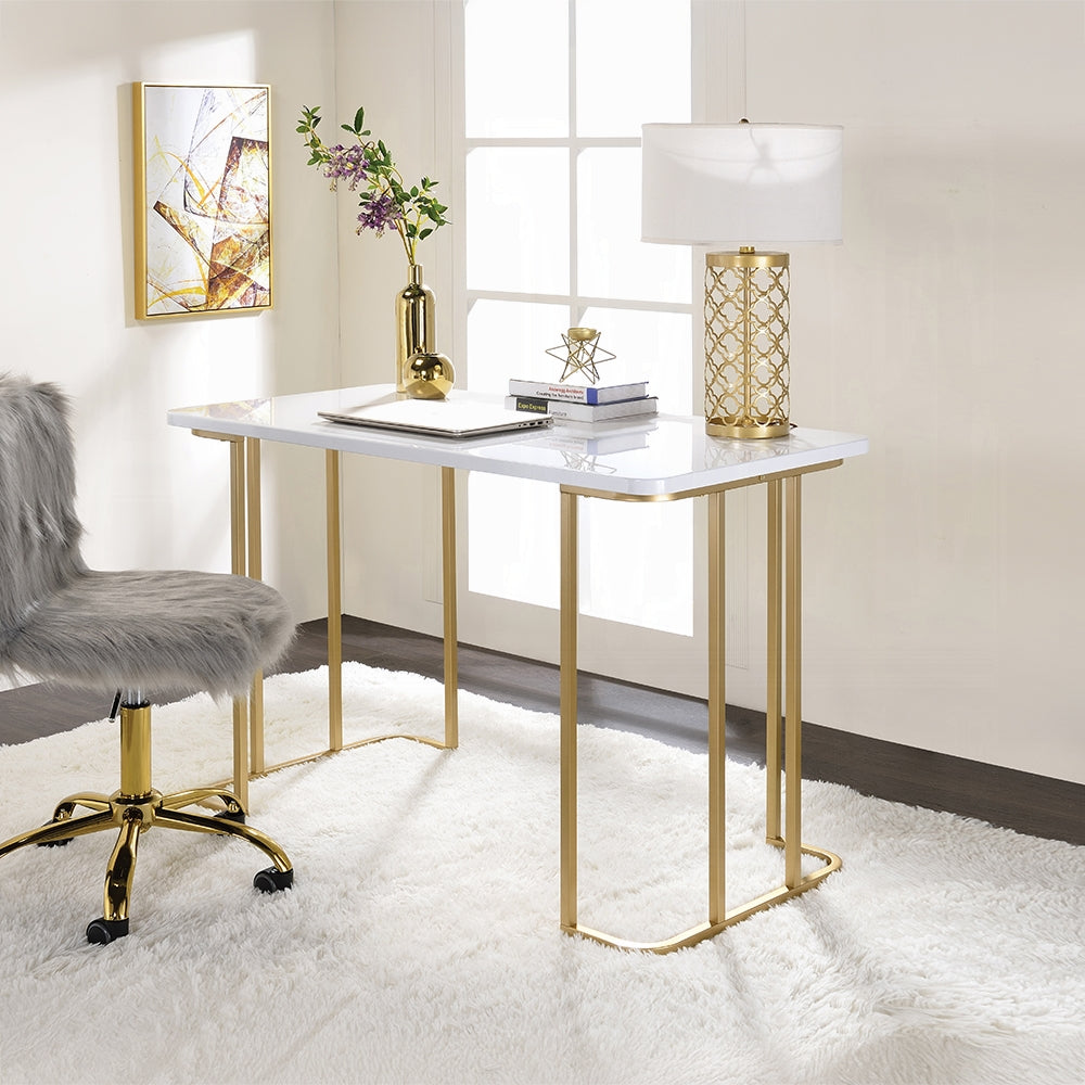 Laire Elegant High Gloss Multi-Purpose Desk - White/Gold