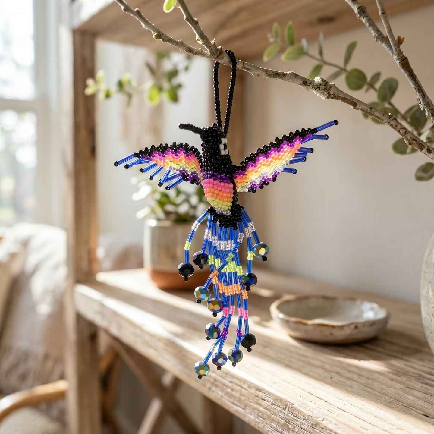 Black and Blue Beaded Humming Bird