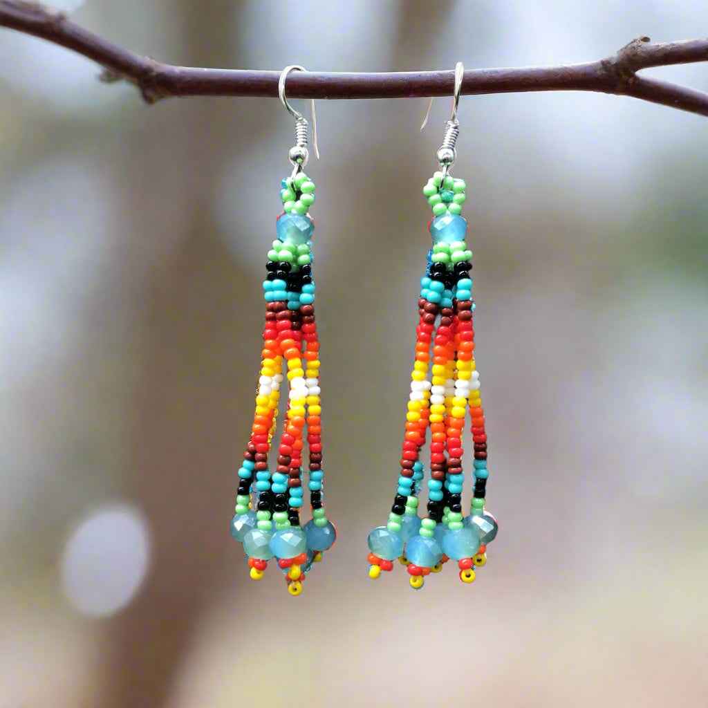 Light Green Six-Strand Beaded Cascade Earrings