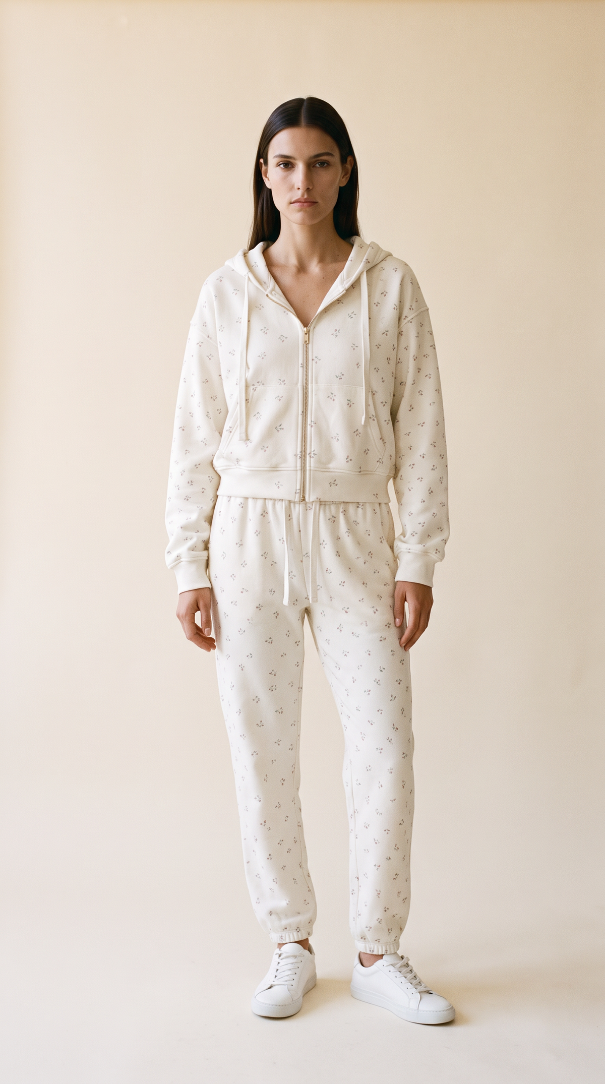 Camille – Cotton Signature Print Zip Hoodie & Jogger Leisure Set 2PC In Floral